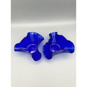 Signed Cobalt Blue Textured Recycled Glass Handkerchief  Tea Light Candle Bowls